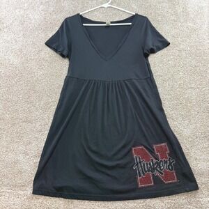 Kavio! Womens Nebraska Huskers Rhinestone V-Neck Empire Waist Dress Black Large